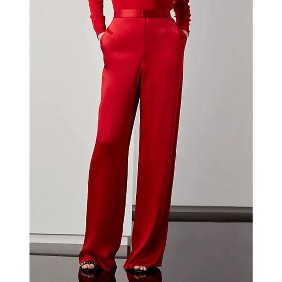 Ralph Lauren Collection Purple Label Satin Wide-Leg Pant 2 Red High Rise Trouser - Picture 3 of 11